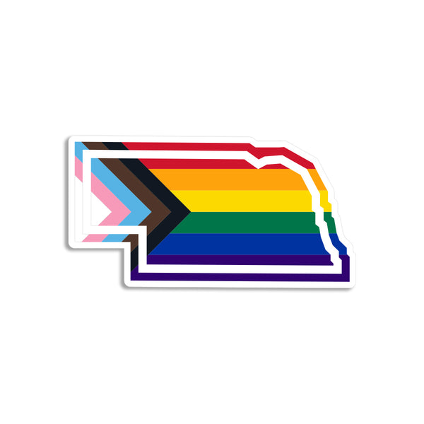 Nebraska Outline Progress Pride Flag Die-Cut Sticker