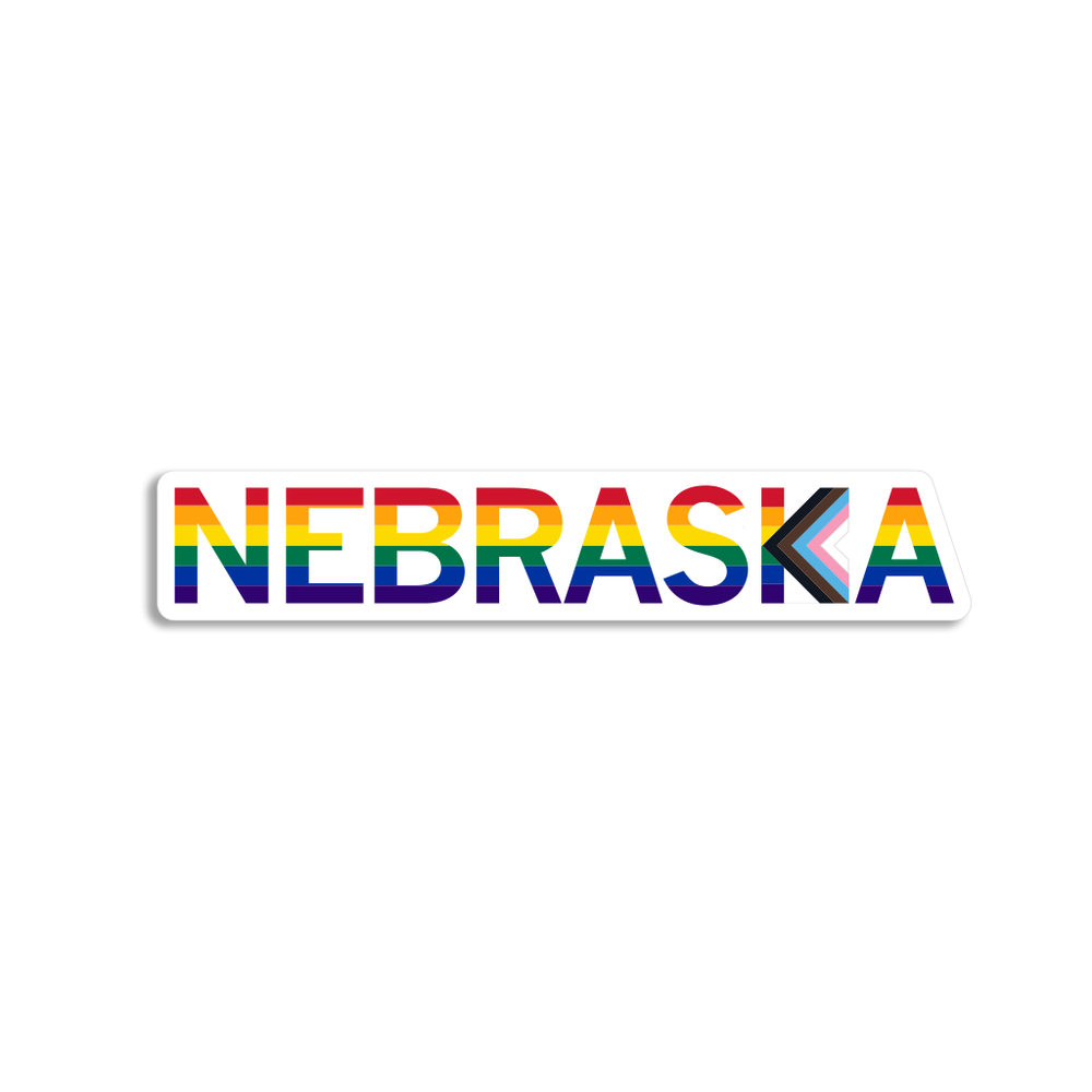 Nebraska Text Progress Pride Flag Die-Cut Sticker