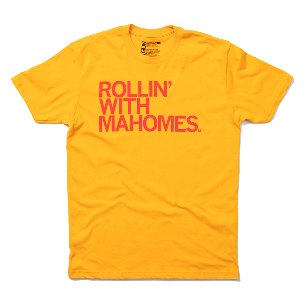 Rollin with Mahomes Patrick Kansas City Football Sports Chiefs Raygun T-Shirt Standard Unisex Snug Gold Red