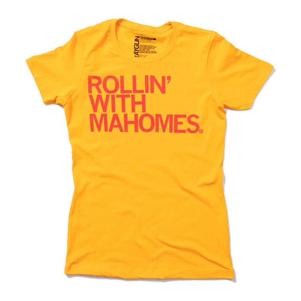 Rollin with Mahomes Patrick Kansas City Football Sports Chiefs Raygun T-Shirt Standard Unisex Snug Gold Red