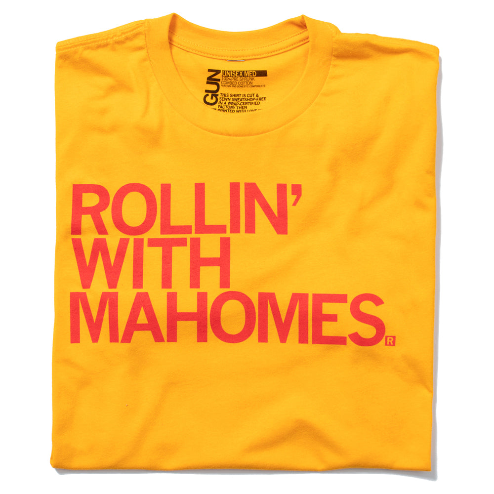 Rollin with Mahomes Patrick Kansas City Football Sports Chiefs Raygun T-Shirt Standard Unisex Snug Gold Red