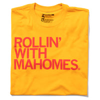 Rollin with Mahomes Patrick Kansas City Football Sports Chiefs Raygun T-Shirt Standard Unisex Snug Gold Red