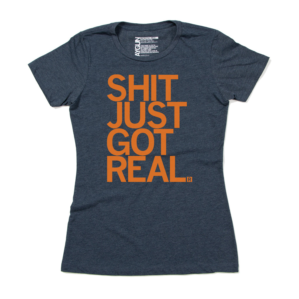 Shit just got real Navy Orange Raygun T-Shirt Standard Unisex Snug