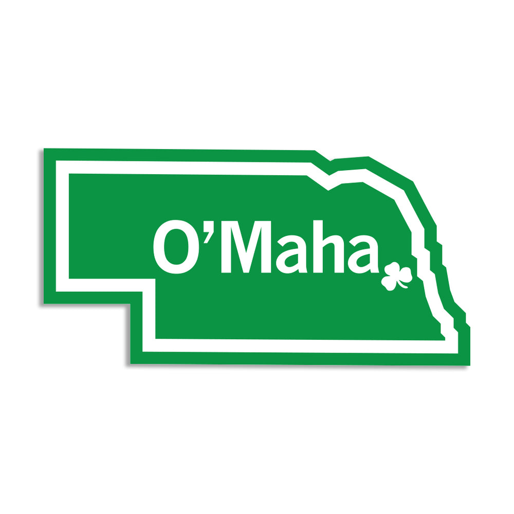 O'Maha Irish State Nebraska Saint Patrick's Day St. Patty's Green White Midwest City Clover Die-Cut Sticker Stickers Raygun